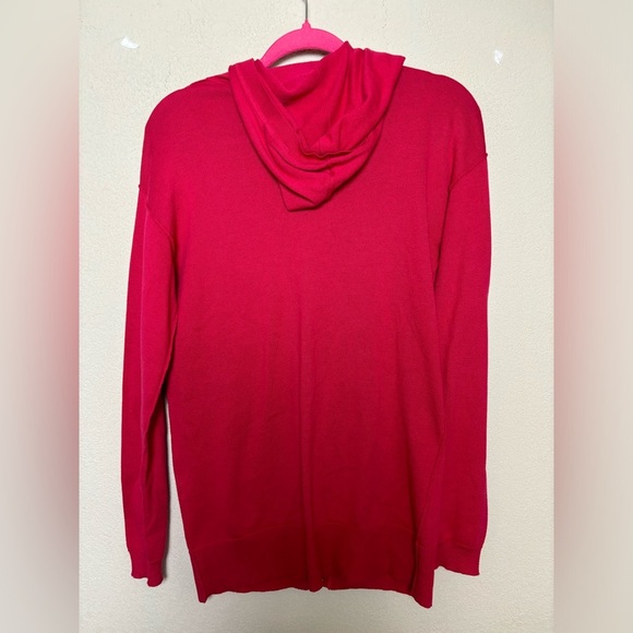 Talbots 100% Pima Cotton Red Raspberry Pink Hooded Cardigan Sweater S - Picture 4 of 7